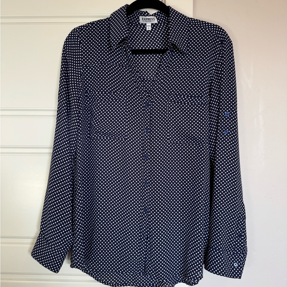 Express Navy Polka Dot Button Down Shirt